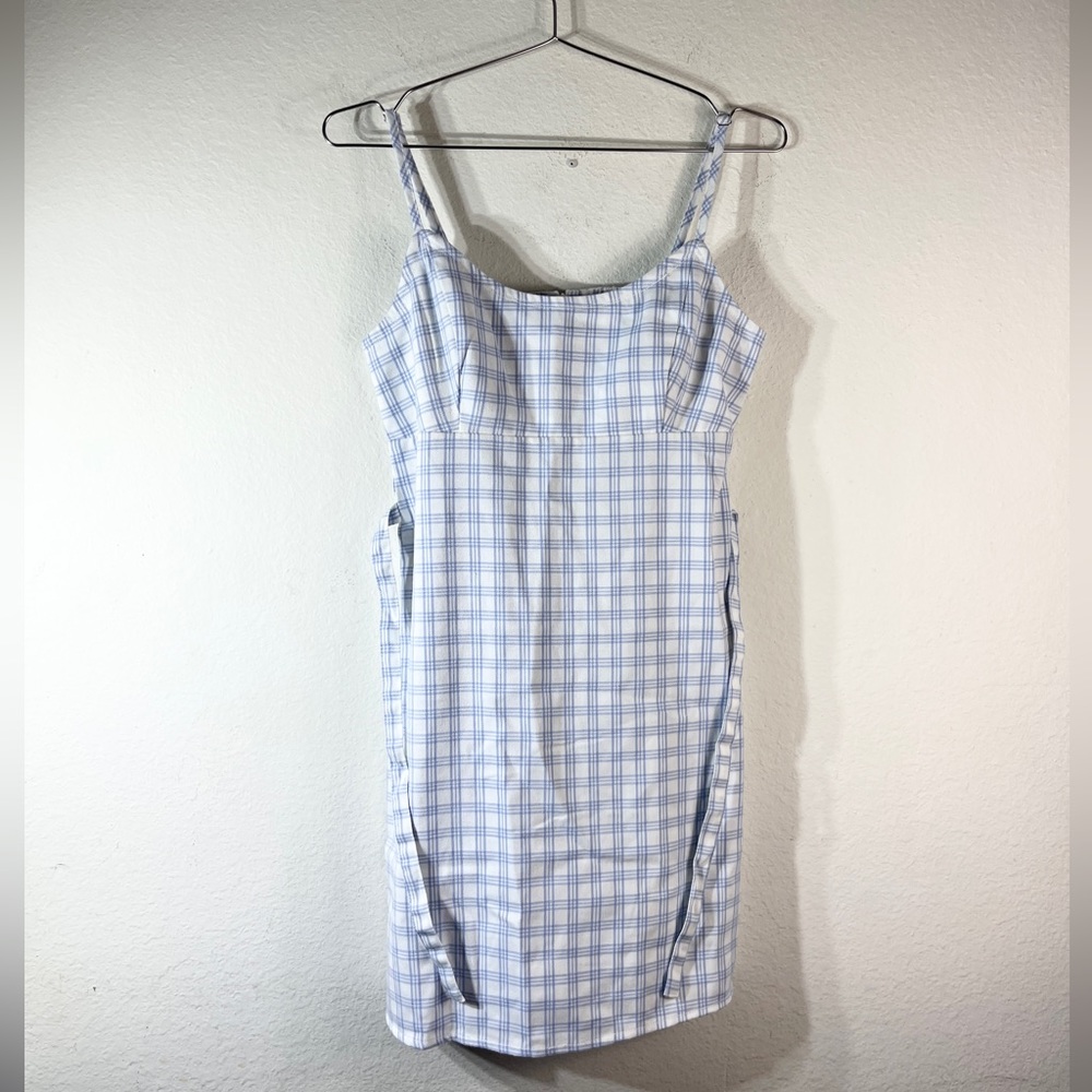 Brandy Melville Blue Plaid Tie Back Dress sz 28